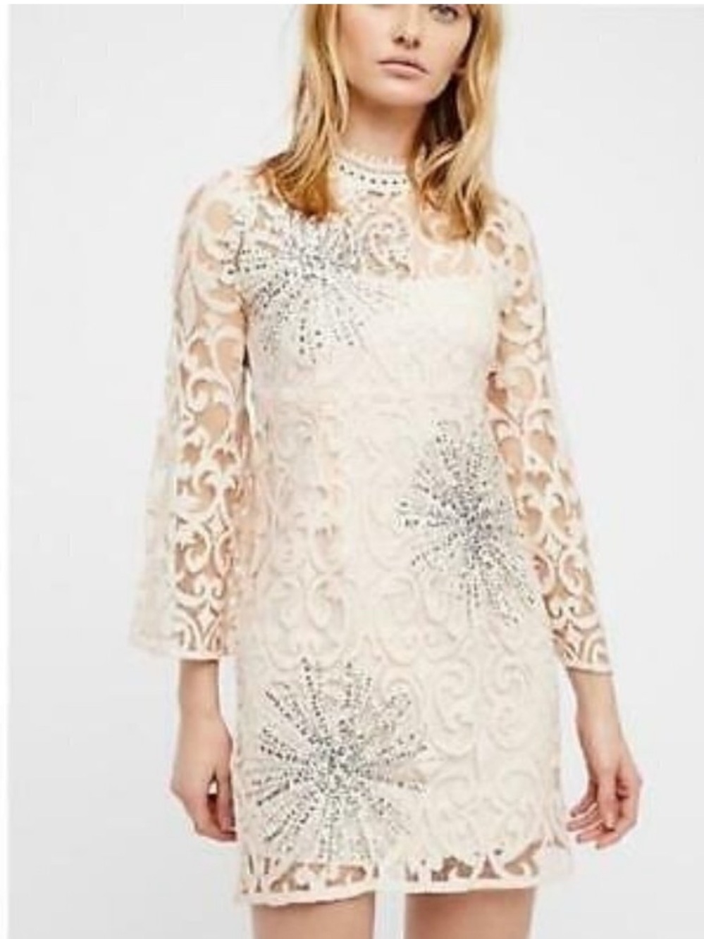 Free People North Star Sequin Lace Mini Dress in Ivory